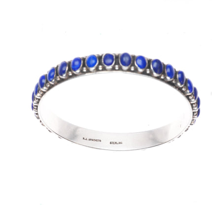 8" R.J. Apacheto Navajo sterling silver lapis lazuli row bangle bracelet