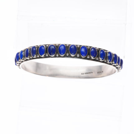 8" R.J. Apacheto Navajo sterling silver lapis lazuli row bangle bracelet