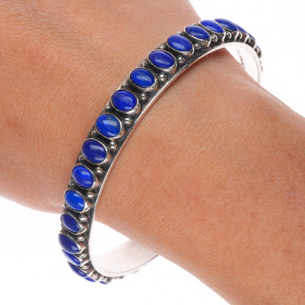 8" R.J. Apacheto Navajo sterling silver lapis lazuli row bangle bracelet