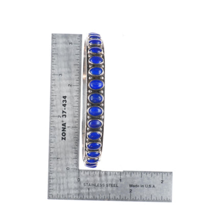 8" R.J. Apacheto Navajo sterling silver lapis lazuli row bangle bracelet