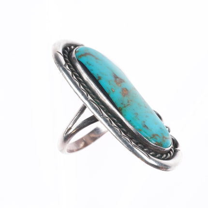 sz9 Big vintage Navajo sterling silver turquoise long ring