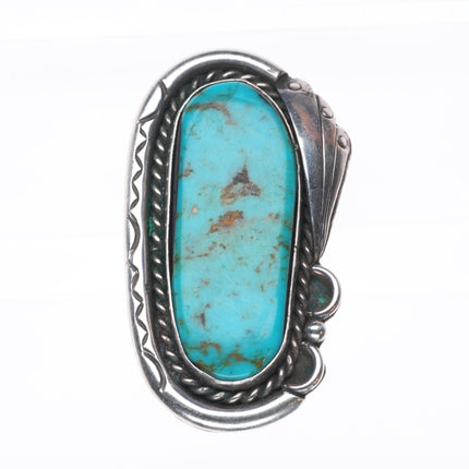 sz9 Big vintage Navajo sterling silver turquoise long ring