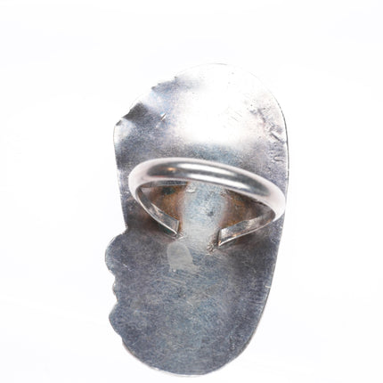 sz9 Big vintage Navajo sterling silver turquoise long ring