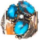 sz12.5 Vintage Navajo Diamond Bisbee Turquoise tufa cast 14k gold men's ring