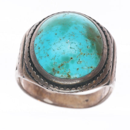 sz8 30's-40's Vintage Navajo sterling silver waterweb turquoise ring