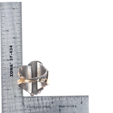 sz11 Vintage Morenci Turquoise, Diamond, 14k gold, sterling silver men's ring