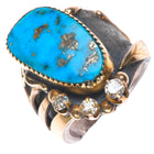 sz11 Vintage Morenci Turquoise, Diamond, 14k gold, sterling silver men's ring