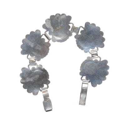 7.25" Vintage Zuni sterling silver sunface/Chief inlay link bracelet turquoise