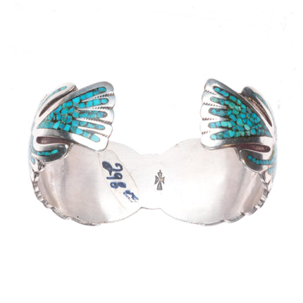 6.4" Gibson Gene Navajo sterling silver chip inlay peyote bird cuff bracelet