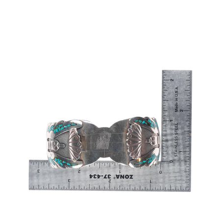 6.4" Gibson Gene Navajo sterling silver chip inlay peyote bird cuff bracelet