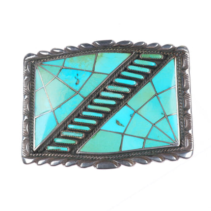 Vintage Zuni sterling silver/turquoise needlepoint/spiderweb inlay belt buckle