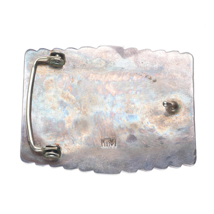 Vintage Zuni sterling silver/turquoise needlepoint/spiderweb inlay belt buckle