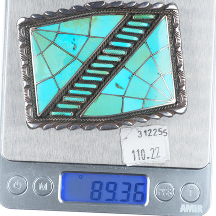 Vintage Zuni sterling silver/turquoise needlepoint/spiderweb inlay belt buckle