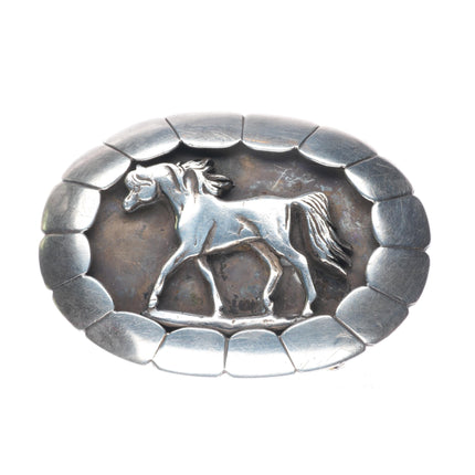 Vintage Navajo sterling silver horse shadowbox belt buckle
