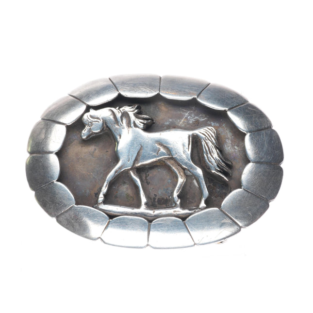 Vintage Navajo sterling silver horse shadowbox belt buckle