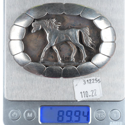 Vintage Navajo sterling silver horse shadowbox belt buckle