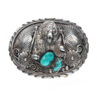 Vintage Navajo sterling silver bear belt buckle with turquoise