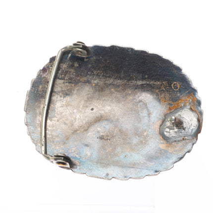 Vintage Navajo sterling silver bear belt buckle with turquoise
