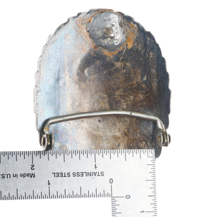 Vintage Navajo sterling silver bear belt buckle with turquoise