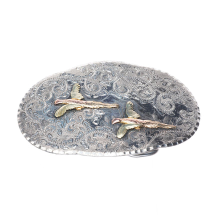 Vintage 10k gold black hills sterling silver pheasants belt buckle