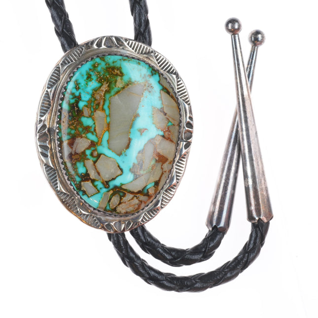 Vintage Herbert Tsosie Navajo sterling silver bolo tie with nice turquoise
