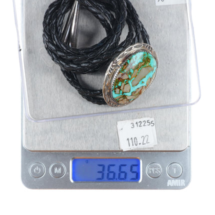 Vintage Herbert Tsosie Navajo sterling silver bolo tie with nice turquoise