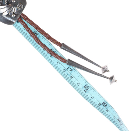 c1960 c-31 Vintage AJW Navajo sterling silver bolo tie with turquoise