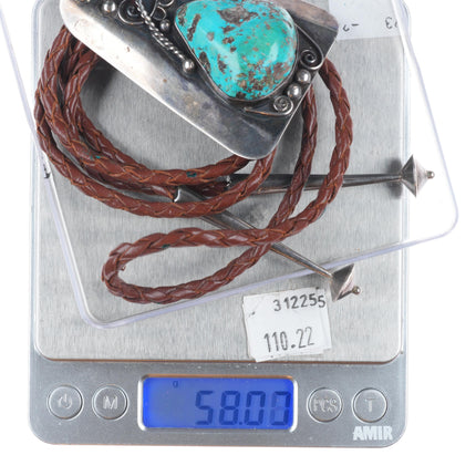 c1960 c-31 Vintage AJW Navajo sterling silver bolo tie with turquoise