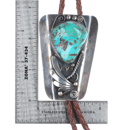 c1960 c-31 Vintage AJW Navajo sterling silver bolo tie with turquoise