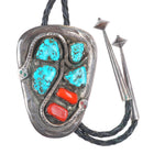 c1970 Effie Calavaza Zuni sterling silver, turquoise, coral snakes bolo tie