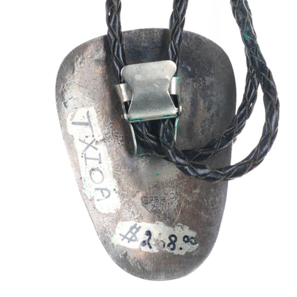 c1970 Effie Calavaza Zuni sterling silver, turquoise, coral snakes bolo tie