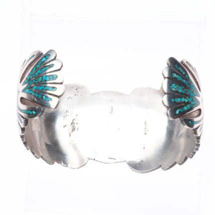 7.25" Navajo PeyoteBird sterling silver chip inlay turquoise watch cuff bracelet