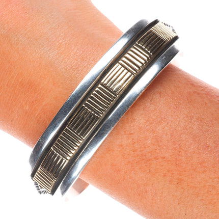 7.5" Heavy Bruce Morgan Navajo 14k gold/sterling silver cuff bracelet