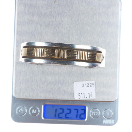 7.5" Heavy Bruce Morgan Navajo 14k gold/sterling silver cuff bracelet