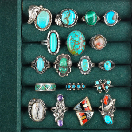 sz2-10 vintage Navajo/Zuni/southwestern style sterling silver turquoise ring lot