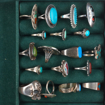sz4-12 vintage Navajo/Zuni/southwestern style sterling silver turquoise ring lot