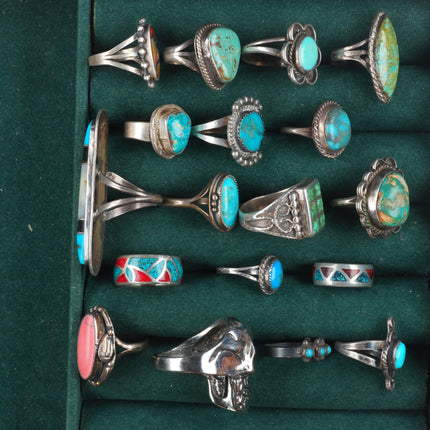 sz3-12 vintage Navajo/Zuni/southwestern style sterling silver turquoise ring lot