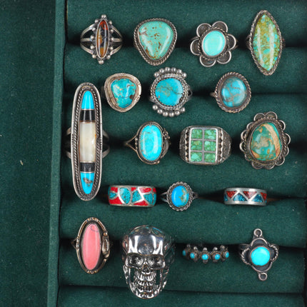 sz3-12 vintage Navajo/Zuni/southwestern style sterling silver turquoise ring lot