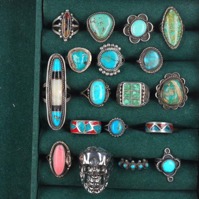 sz3-12 vintage Navajo/Zuni/southwestern style sterling silver turquoise ring lot