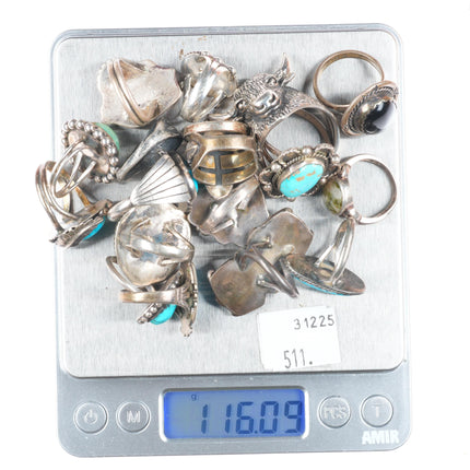 sz3-12 vintage Navajo/Zuni/southwestern style sterling silver turquoise ring lot