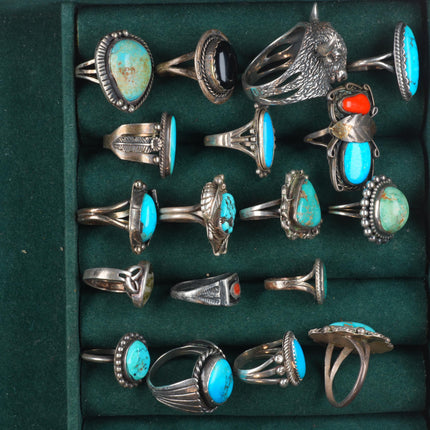 sz3-12 vintage Navajo/Zuni/southwestern style sterling silver turquoise ring lot