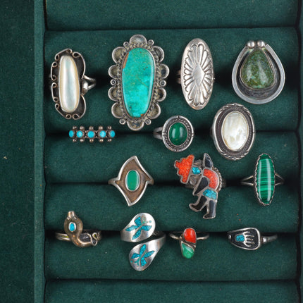 sz5-8 vintage Navajo/Zuni/southwestern style sterling silver turquoise ring lot