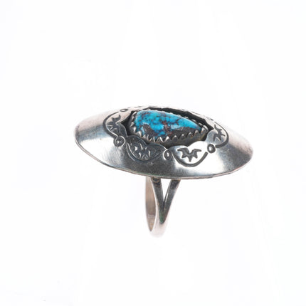 sz7 Vintage AR Navajo sterling silver spiderweb turquoise shadowbox ring