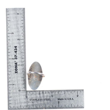 sz7 Vintage AR Navajo sterling silver spiderweb turquoise shadowbox ring