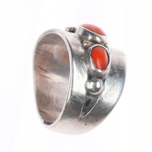 sz5.5 Vintage AR Navajo sterling silver modernist coral row ring
