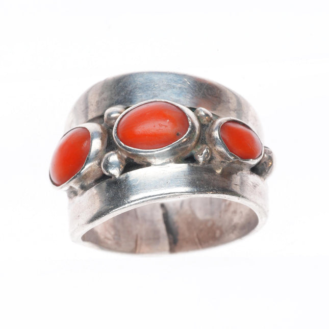 sz5.5 Vintage AR Navajo sterling silver modernist coral row ring