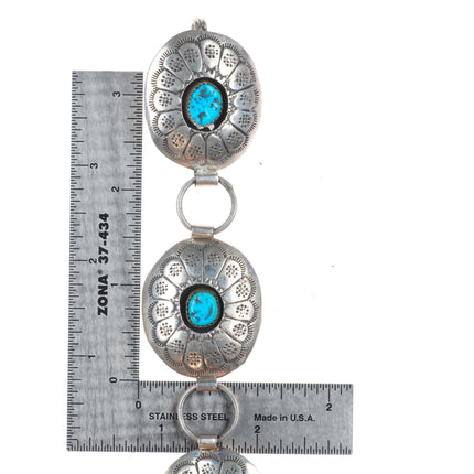 36.5" Lester Ortiz Navajo sterling silver shadowbox turquoise link concho belt