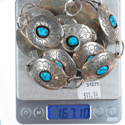 36.5" Lester Ortiz Navajo sterling silver shadowbox turquoise link concho belt