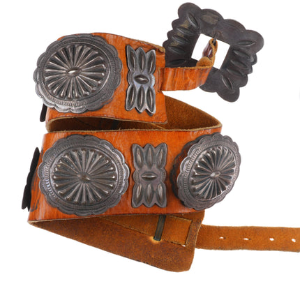 20's-30's Navajo sterling silver butterfly concho belt intricately stamped