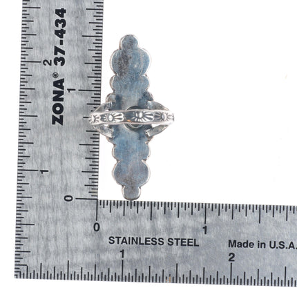 sz7.5 CE Vintage Navajo sterling silver 3 stone stamped shank long ring